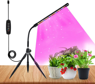 Ldmhlho LED Plant Lights with Small Stakes Tripod, Full Spectrum Grow Lamp with 3H/9H/12H Timing On&Off & 3 Switch Modes and Adjustable Gooseneck for Indoor Plants