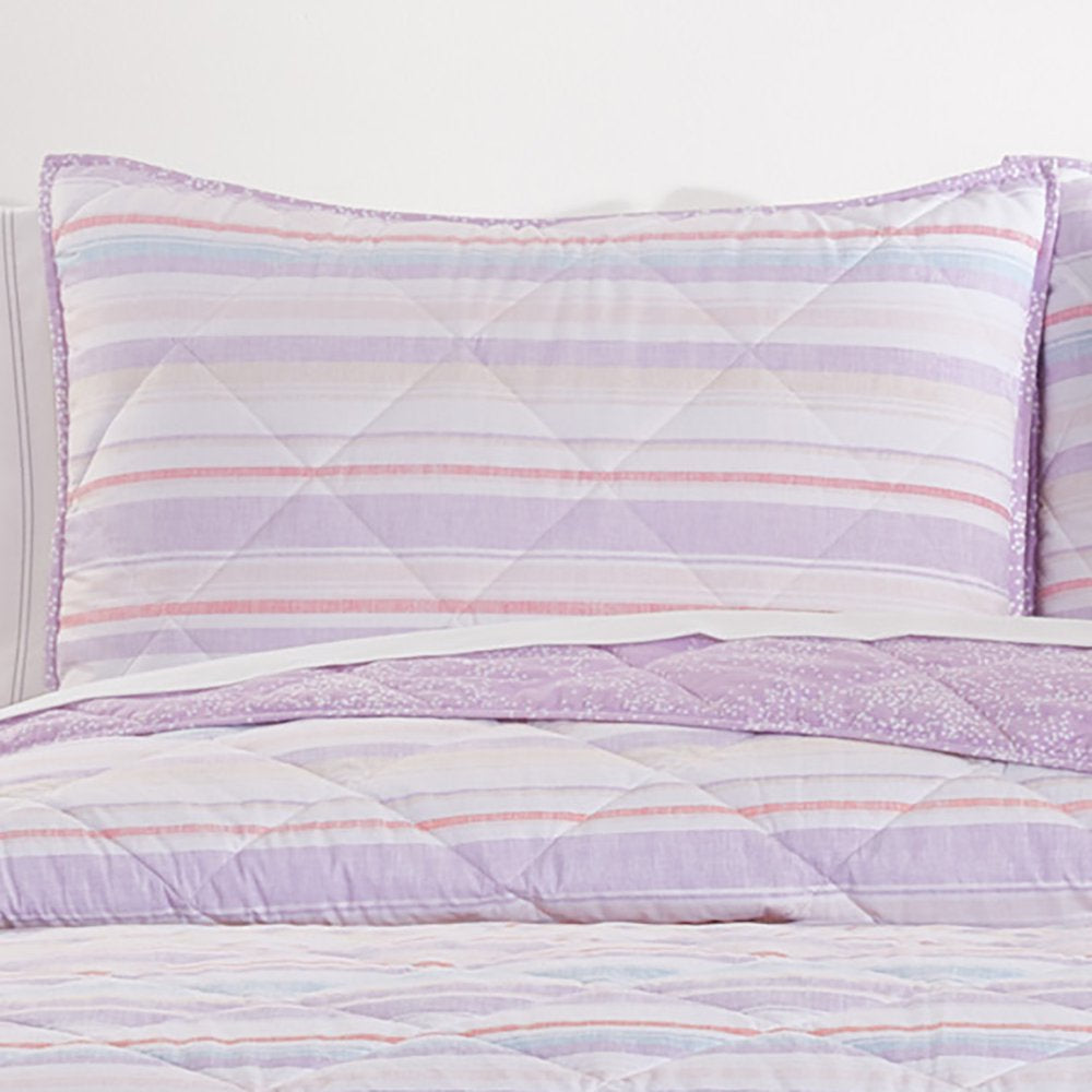 Lavender Stripe Reversible Organic Cotton Blend Quilt