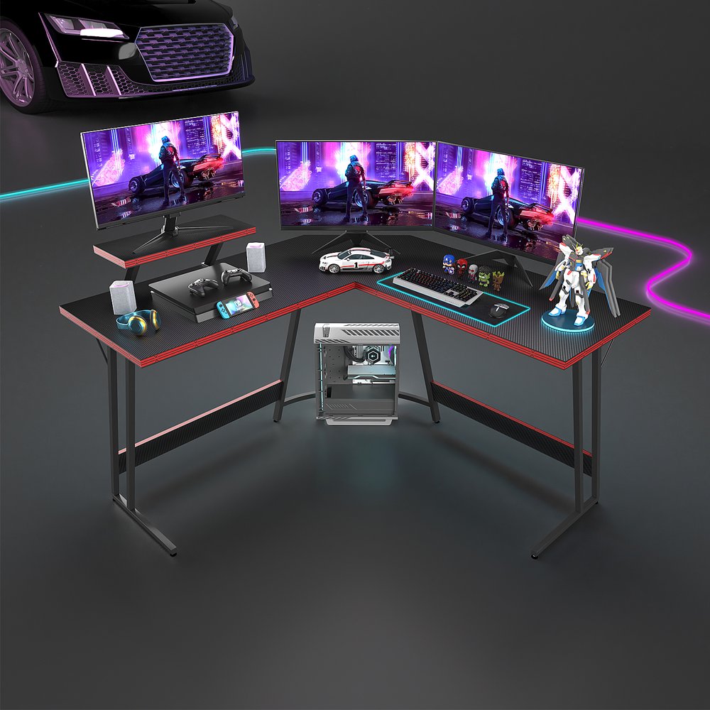  51 Inch L-Shaped Gaming Desk with Large Monitor Riser Stand