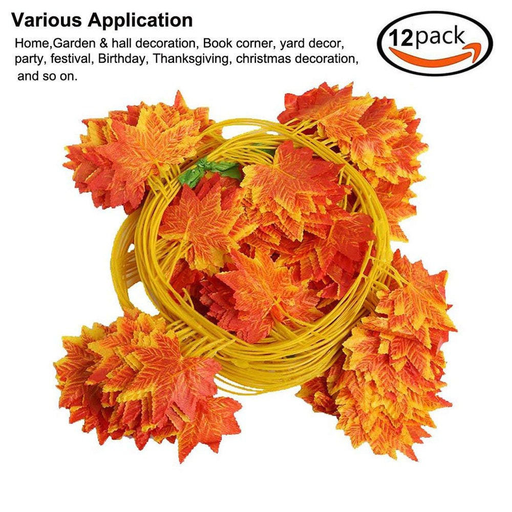 Autumn Artificial Silk Maple Leaf Hanging Garlands, 3.50" (Orange) (12 Count)