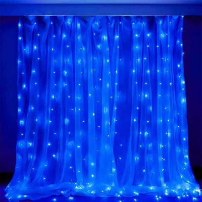 Curtain Lights String, 7.9x5.9Ft 144 LED Waterproof Hanging Fairy Lights, USB-Powered Twinkle Lights with Remote for Bedroom/Wedding/Wall Decor, Blue