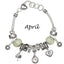  Birthstone Bracelet Multi-Color Charm Beads Silvertone