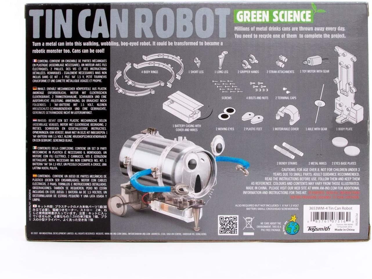 4M Toysmith, Kidzrobotix Tin Can Robot, DIY Science Kits STEM Powered Kids, for Boys & Girls Ages 8+