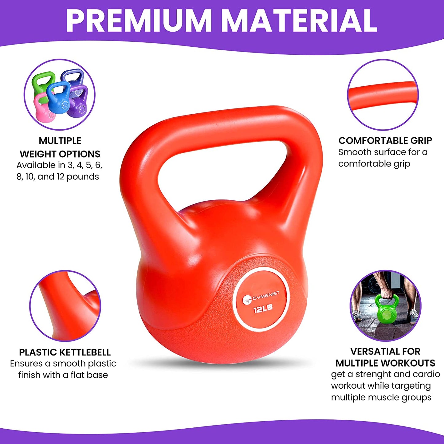 Gymenist Exercise Kettlebell Fitness Workout Body Equipment Choose Your Weight Size