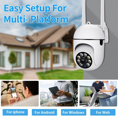 Security Camera Outdoor, Wireless Wifi IP Camera Home Security System 350° View,Motion Detection, Auto Tracking,Two Way Talk,Hd 1080P Pan Tile Full Color Night Vision 