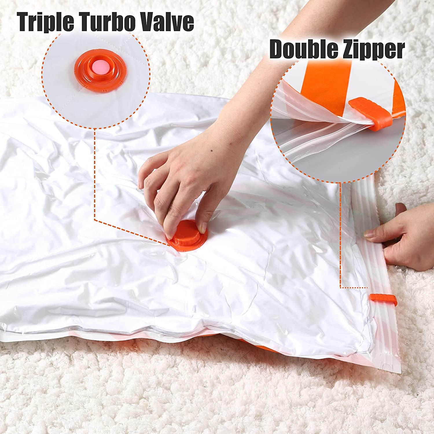 Vacuum Storage Bags 10 Pack Reusable Vacuum Sealer Bags, Compression Bags with Hand Pump for Clothes, Dresses, Travel
