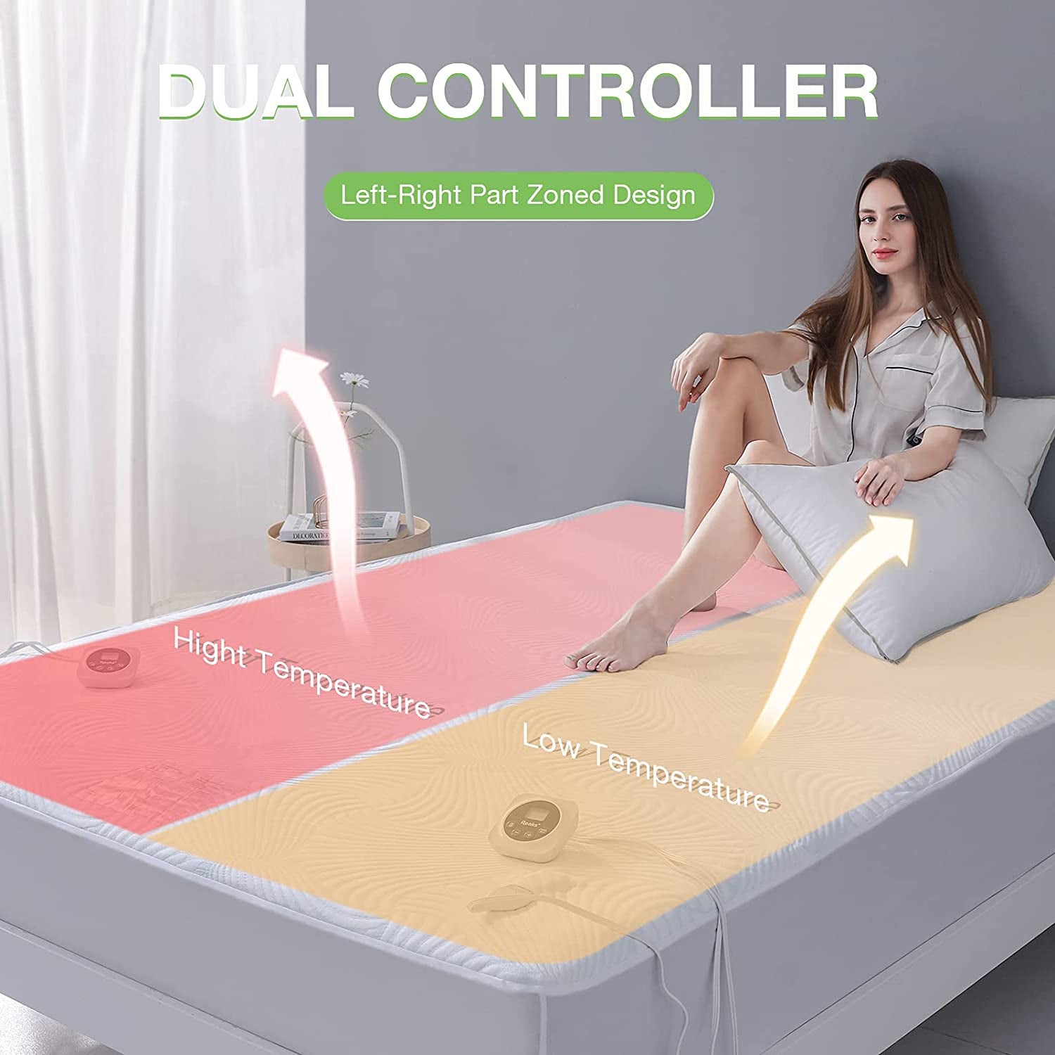 King Size Electric Zoned Heated Mattress Pad Cover Dual Control,Heating Blanket with Timer,Adjustable 1-12 Hours Auto Shut Off, 10 Heat Settings