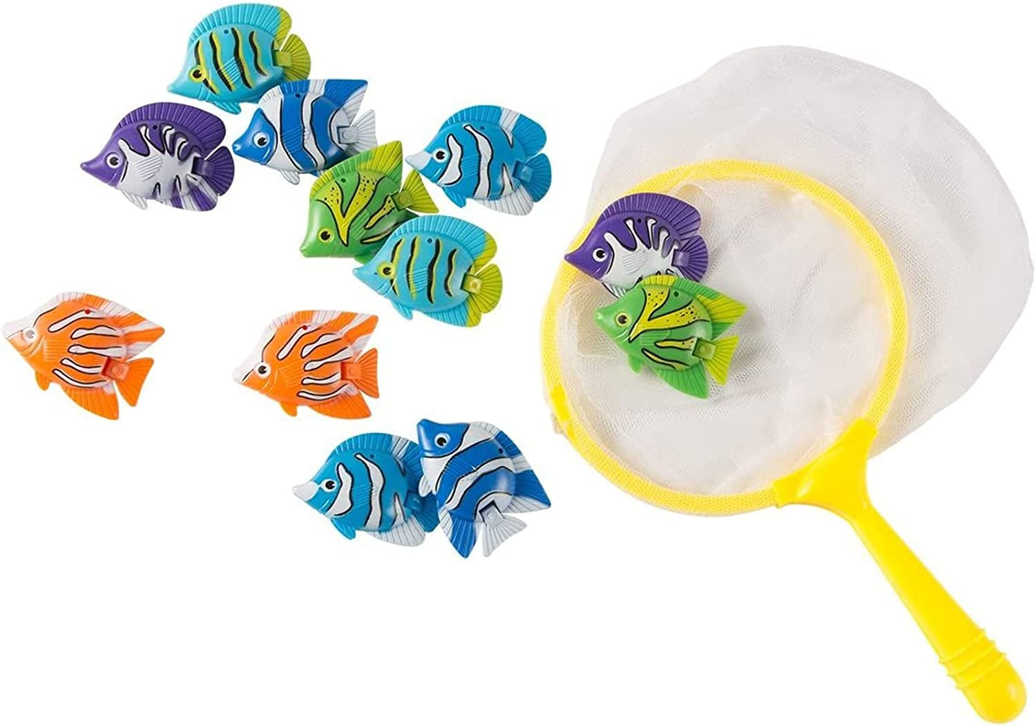 BLUE PANDA Swim Dive Toys, Kid Pool Games, 12 Fish Rings for Diving with Net (13 Pieces)