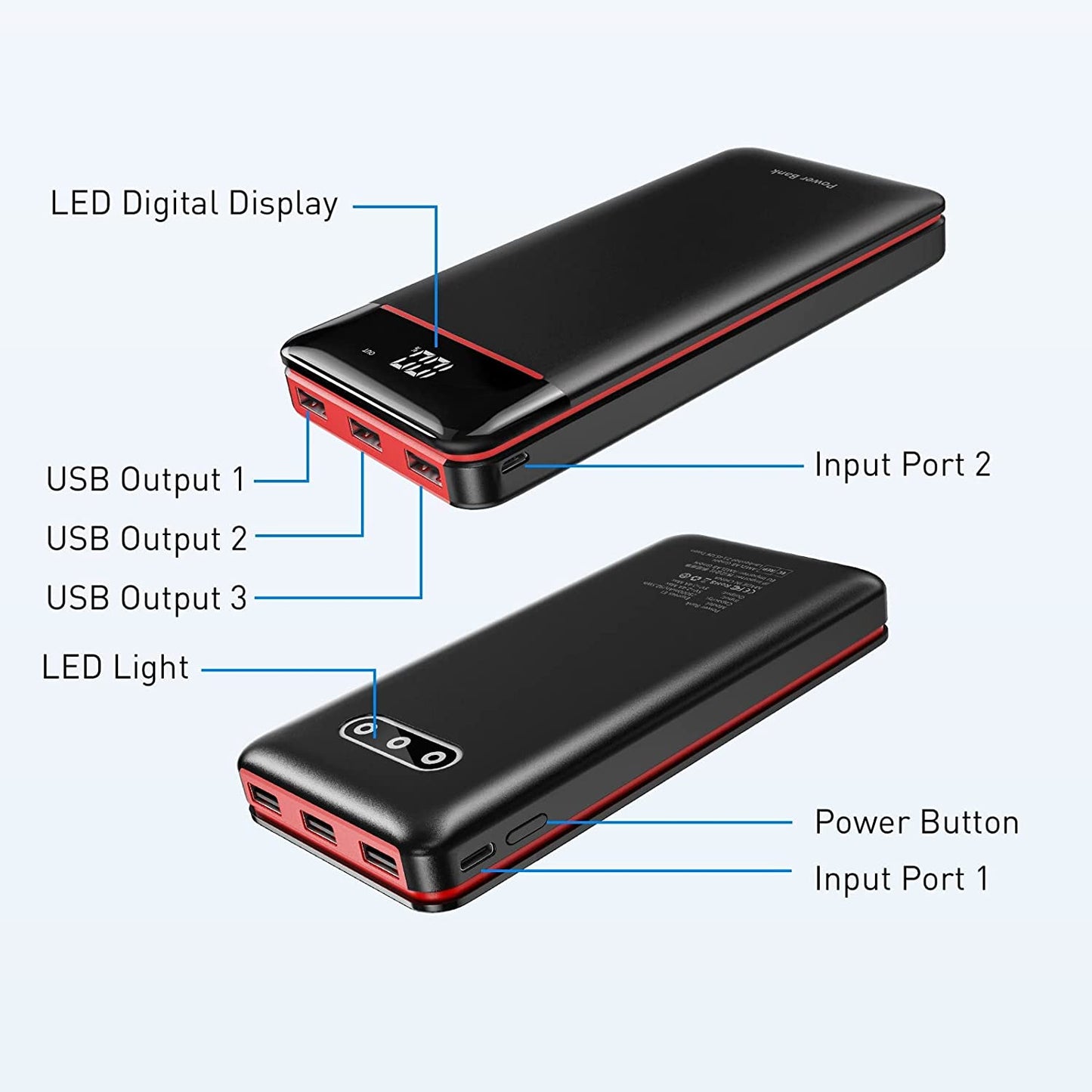 Portable Fast Charger Power Bank 25,000Mah, Fast Charging USB C with 3 Outputs & 2 Inputs & Flashlight, Ultra High Capacity External Battery Pack for Cell Phone Compatible with iPhone, Samsung, Android Etc.
