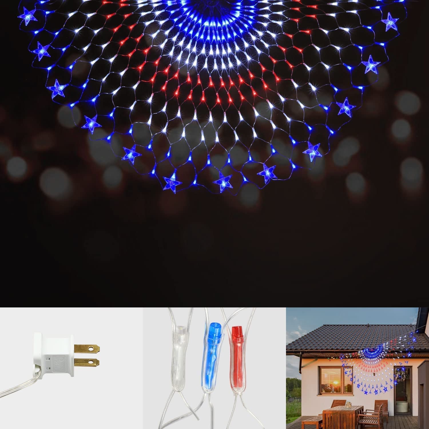  American Flag Lights,American Flag LED Net Lights Plug-in Half USA Flag String Lights of United States for Garden Patio Holiday Party July 4th Decoration 