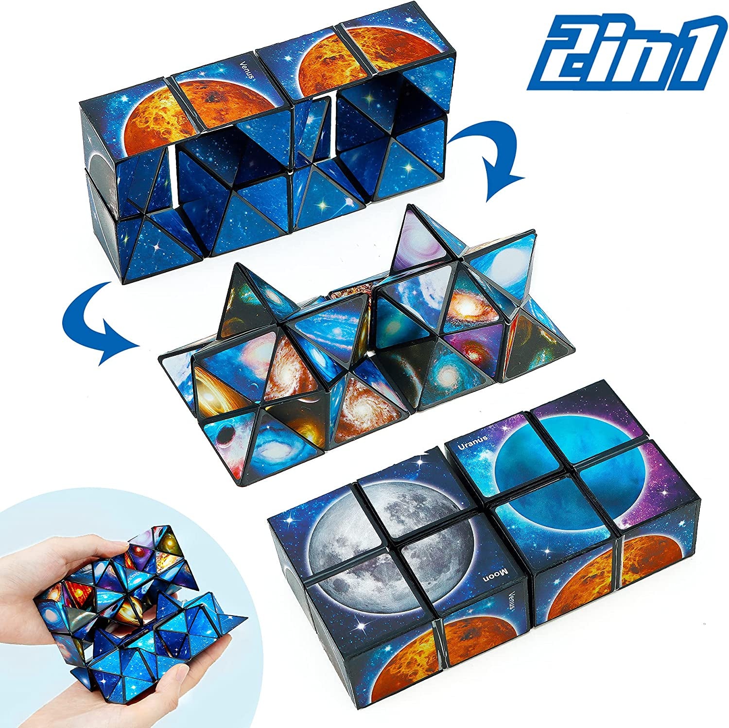 Star Cube,Vcall 2 in 1 Combo Infinity Cube Fidget Toy Magic Star Cube Smooth Surface Magic Cube Puzzle for Kids and Adults to Stress and Anxiety Relief Mini Preschool Toys