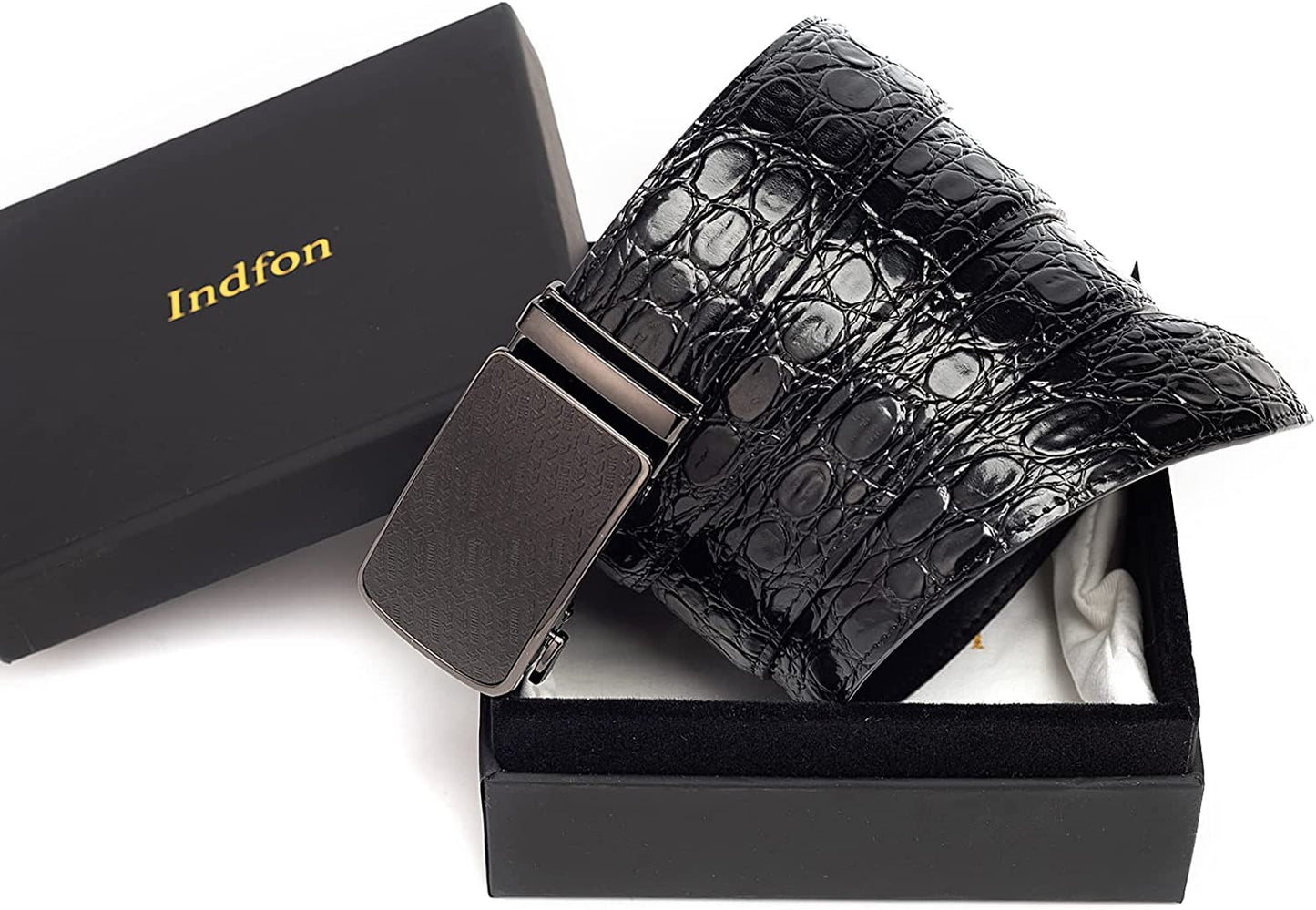 Infon Leather Ratchet Belts for Men Adjustable Dress Belt with Click Sliding Buckle in Gift Box, Trim to Fit