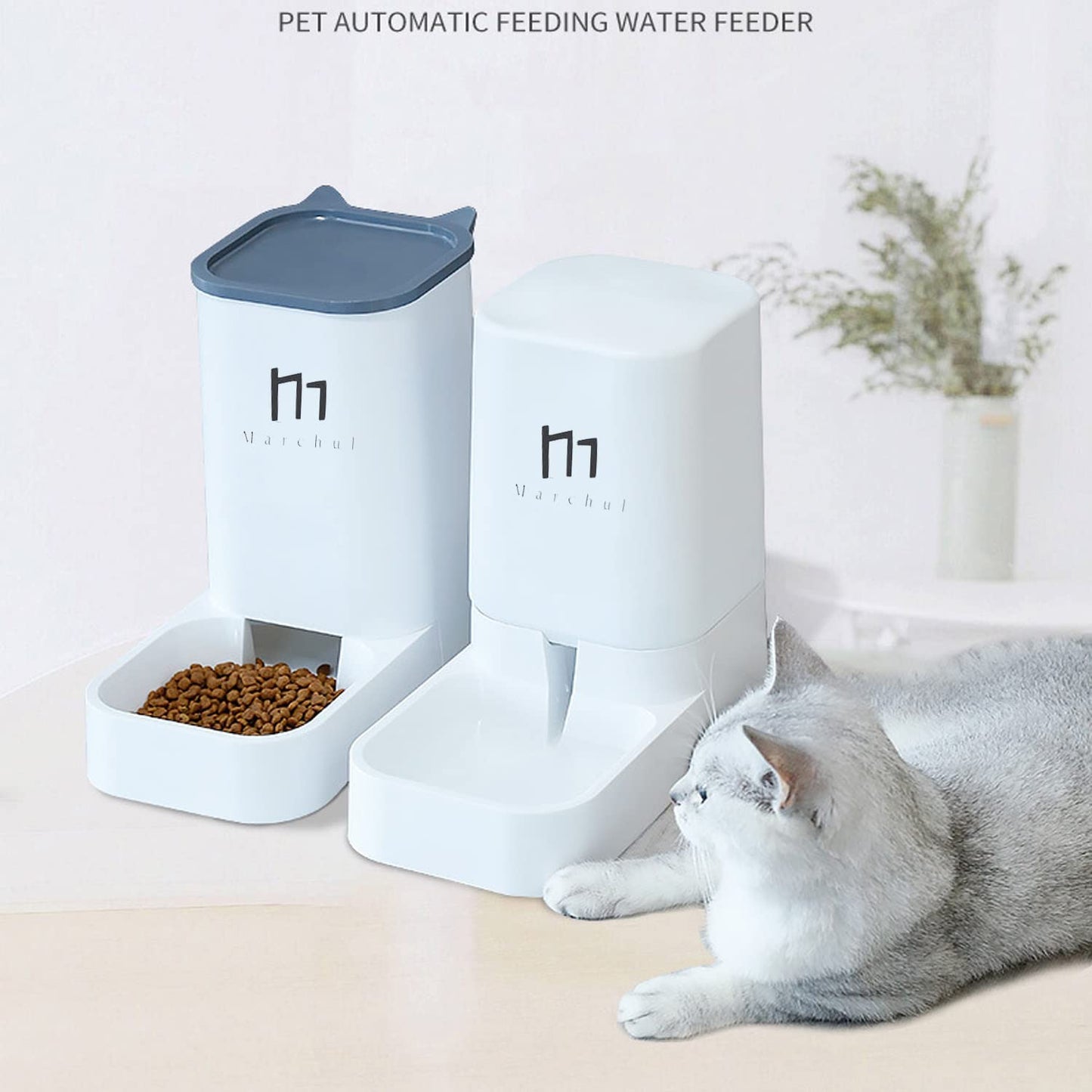 Cat or  Dog Feeder and Waterer Pet Self-Dispensing, Automatic Cat Feeders, Cat Food Dispenser, Gravity Food Feeder and Waterer Set with Pet Food Bowl for Small Medium Big Dog 