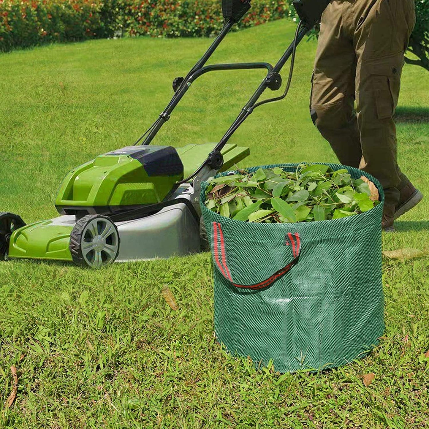 16-Gallon 3-Pack Lawn Garden Leaf Waste Bags, Heavy Duty Reusable Standable with Handles for Patio, Yard, Laundry Container and Trash Can, Sturdy Thickened PE Green Color