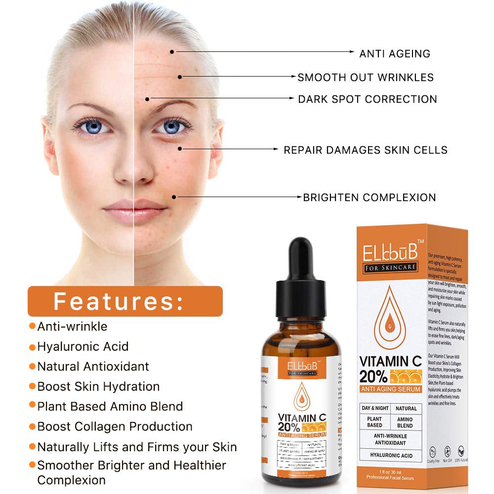 Premium 20% Vitamin C Serum For Face with Hyaluronic Acid