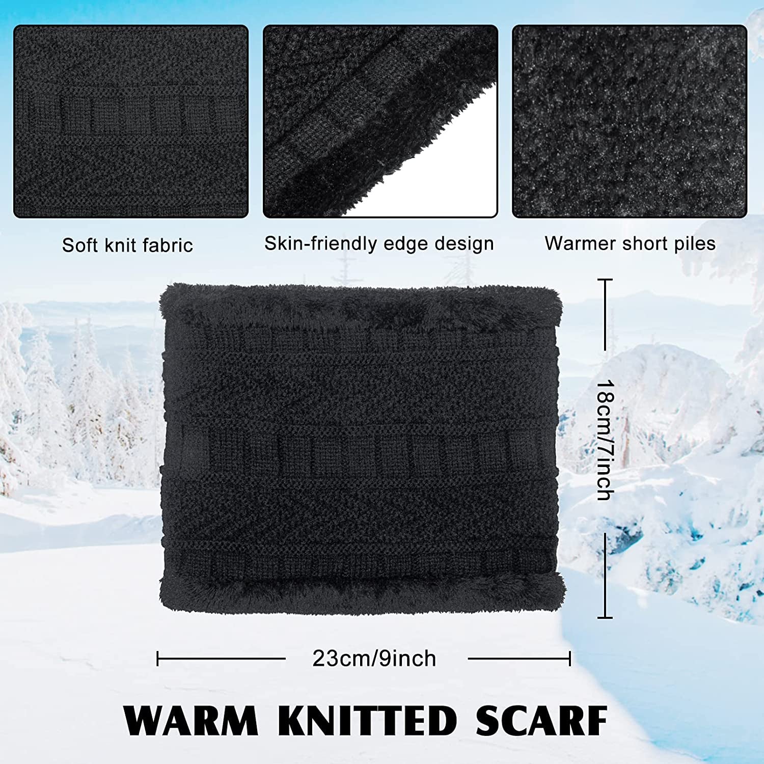 Winter Beanie Hat Scarf and Gloves Set, Warm Fleece Lined Knit Cap Neck Warmer Socks Touch Screen Gloves Set for Men & Women