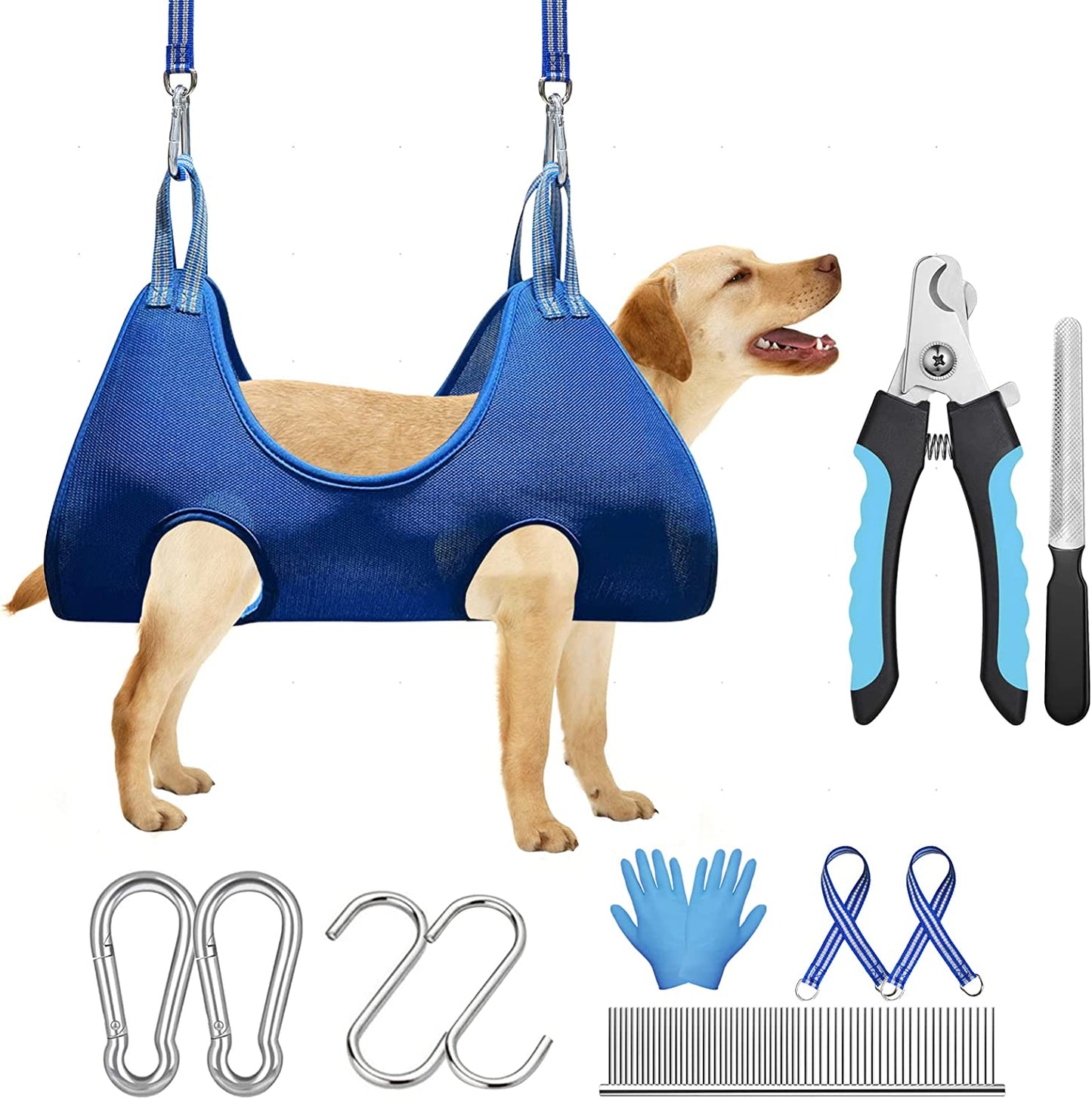 Pet Grooming Hammock Harness for Dogs & Cats,12 in 1 Breathable Dog Grooming Hammock for Bathing Washing Grooming and Clipping,Grooming Harness Bag with Nail Clipper/Nail File