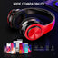 Over Ear Bluetooth Headphones, Foldable LED Stereo Headphones with Built-In Microphone, Noise-Cancelling Wireless Headset for Pc, Smart Phone, TV