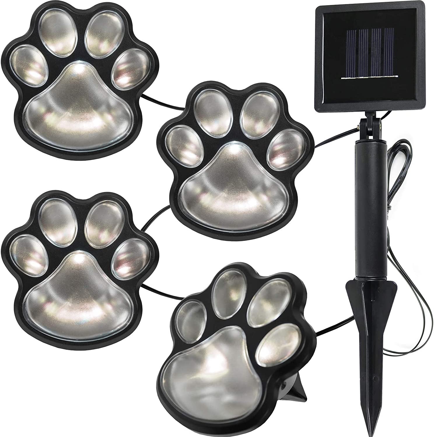 Paw Print Solar Lights Outdoor Garden Decor LED Yard Decoration (Warm White - Set of 4)