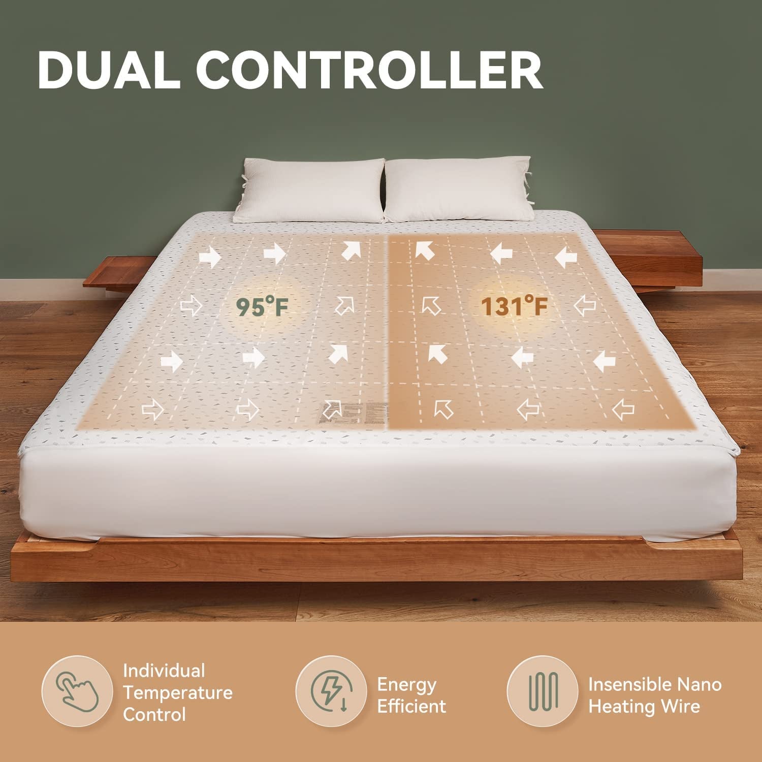 Warm Storm Heated Mattress Pad Queen 60X80 Inch, Electric Bed Warmer 10 Heat Settings and Dual Controller, 1-12 Hours Timed Off, Machine Washable