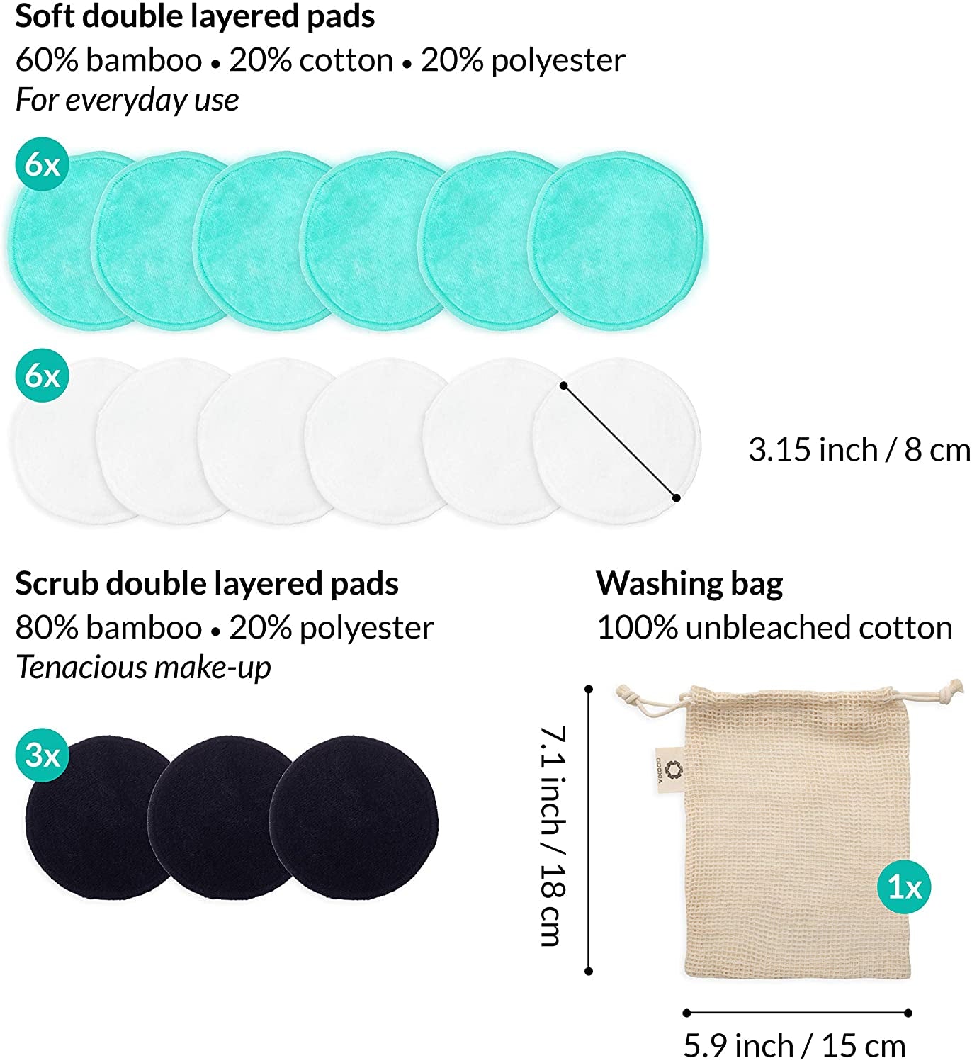 15 Reusable Makeup Remover Pads | Eco Friendly & Zero Waste Cotton Rounds | Beauty Products | Natural & Organic Face Pads with Laundry Bag | Soft for All Skin Types | Bamboo Wipes for Facial Cleansing