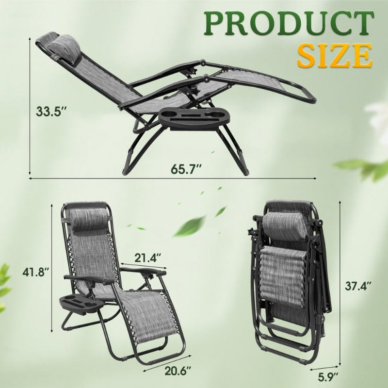 2  Zero Gravity Chair Textilene Fabric, Double Gray