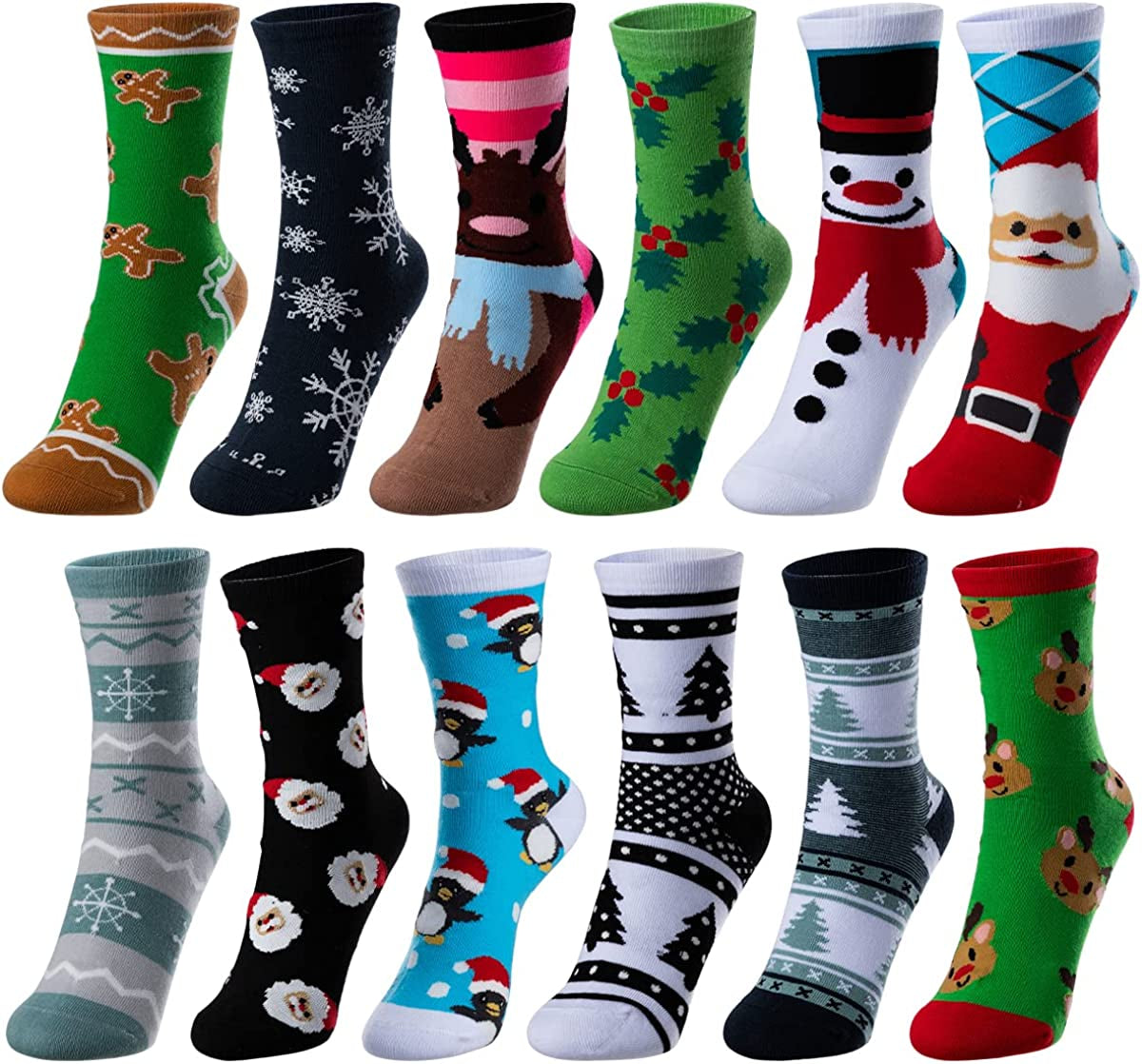 JOYIN 12 Pairs Christmas Cotton Socks, Holiday Warm Soft Socks for Winter Christmas, Holiday or Birthday Gift