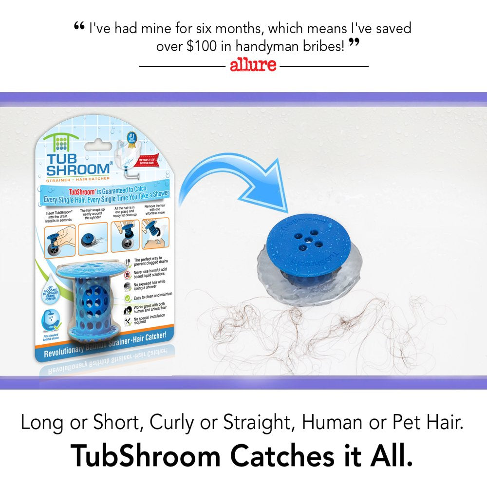 Tubshroom Revolutionary Hair Catcher Drain Protector for Tub Drains (No More Clogs) Blue