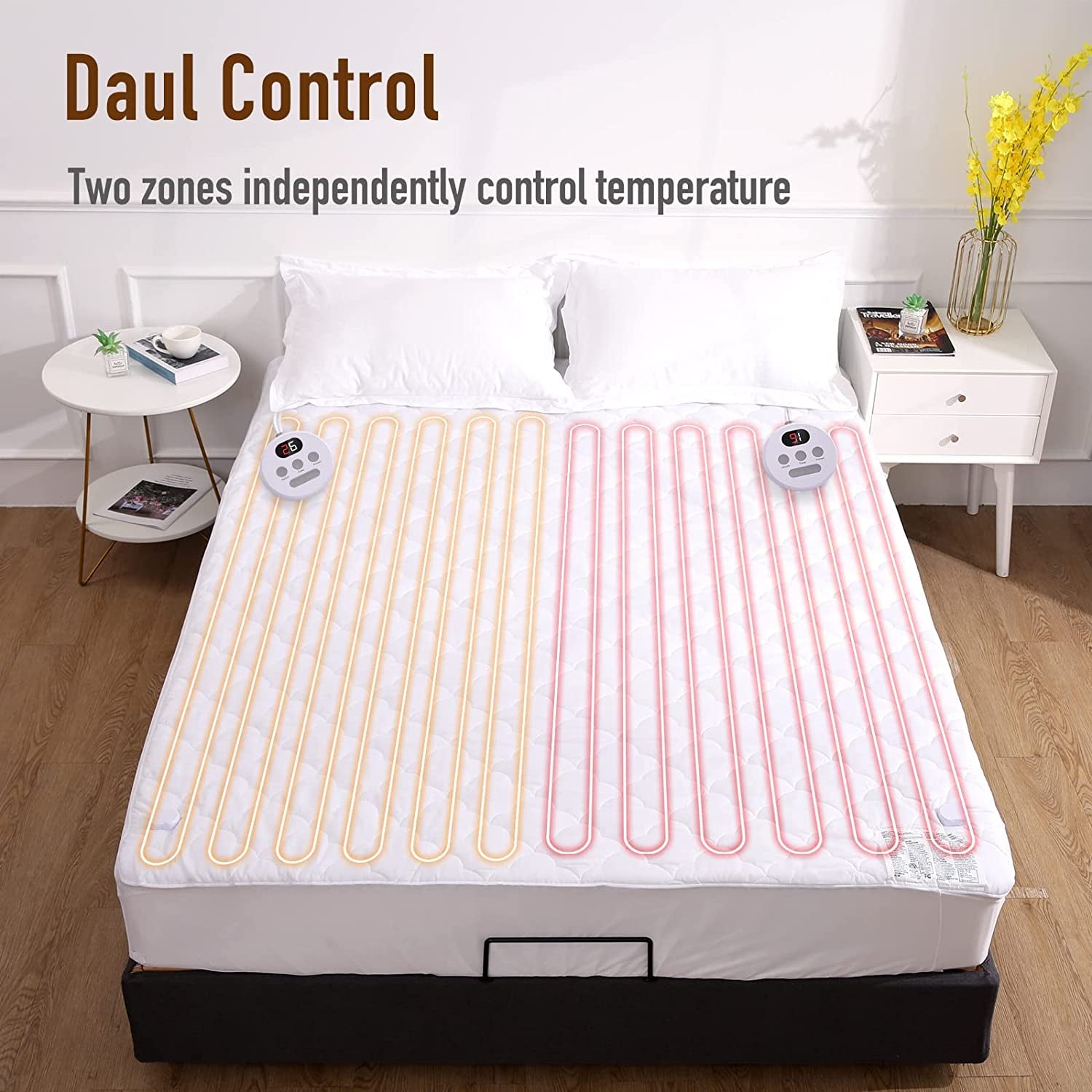 Heated Mattress Pad Queen Size 60"X80" Cover Comfort Soft Cloud Pattern with Dual Controllers, 10 Heating Levels & 10 Hours Timer Auto Shut Off, Electric Bed Warmer Pad up to 15" Deep Pocket