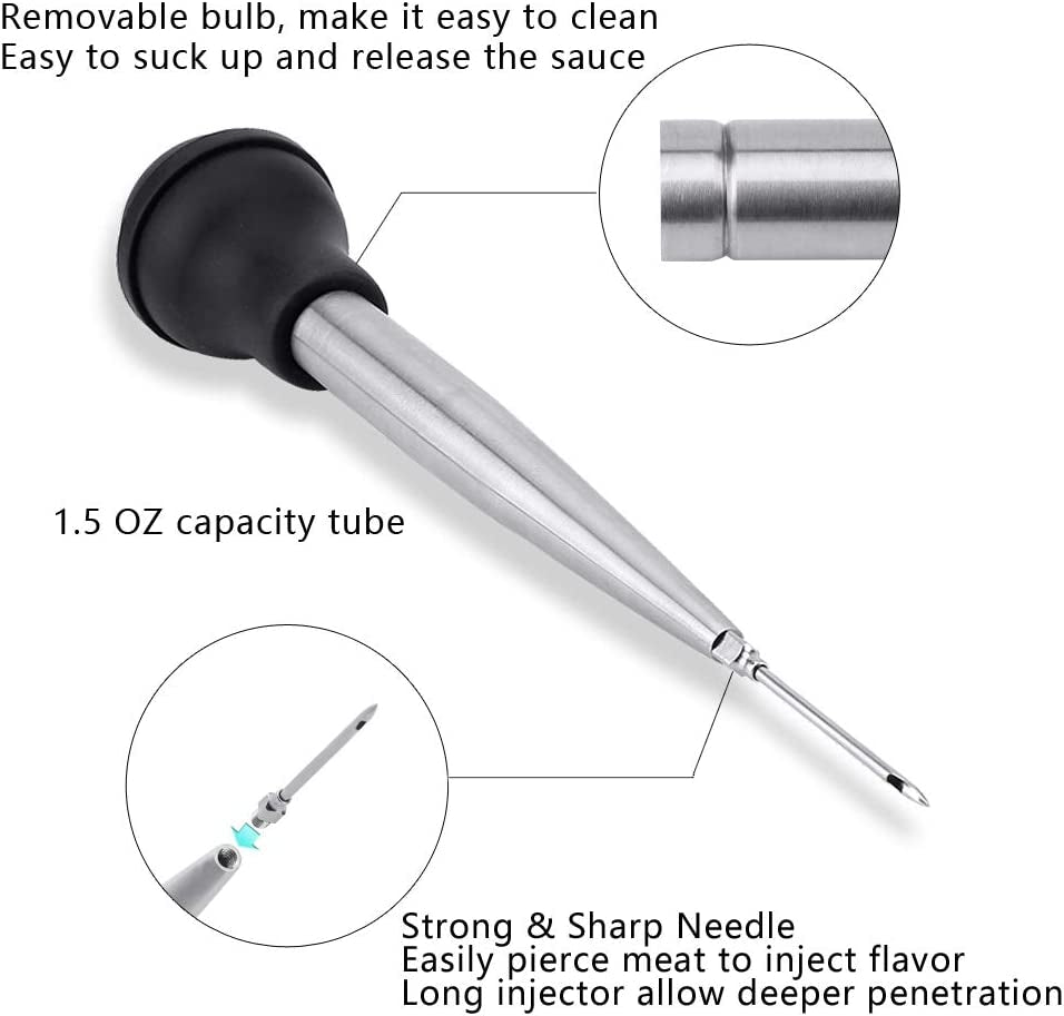 Baster Set of 4, Latauar 304 Stainless Steel Turkey Baster Syringe Including Marinade Injector Needle(2) and Cleaning Brush.