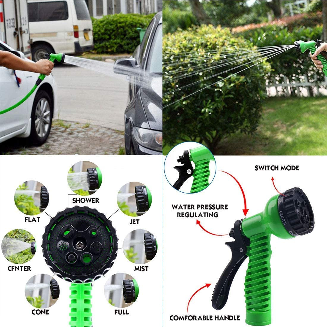 Expandable Garden Hose Lightweight Water Hose with 7 Functions Spray Nozzle,Flexible Gardening Hose Leakproof Double Latex Core Collapsible Hose for Gardening Lawn Washing