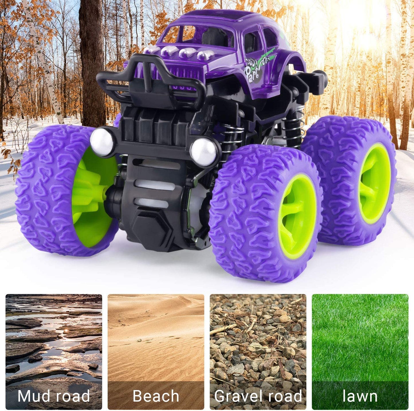 4 Pack Monster Truck Toys for Boys and Girls, Inertia Car Educational Toy Cars, Friction Powered Push and Go Toy Cars, Christmas Gift Birthday Party Supplies for Toddlers Kids (4 Color)