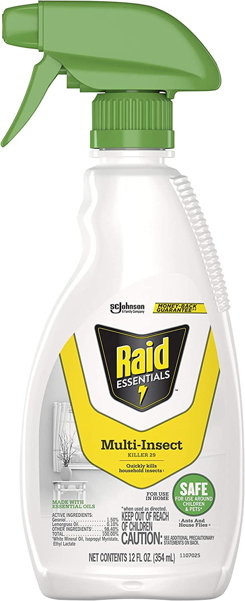 Raid Essentials Multi-Insect Killer Spray Bottle, Child & Pet Safe, for Indoor Use, 12 oz