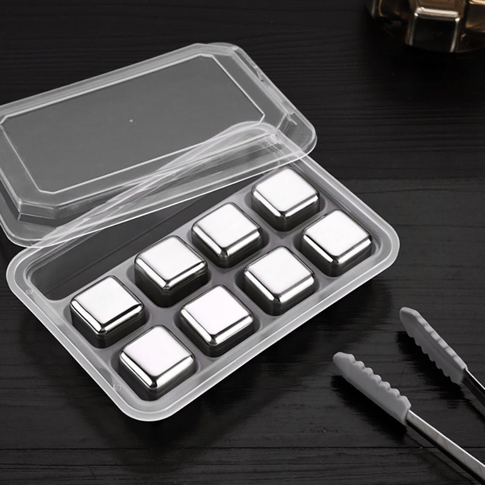 8 Pcs Whiskey Stones Reusable Ice Cubes for Drinks Rocks with Tongs & Freezer Storage Tray