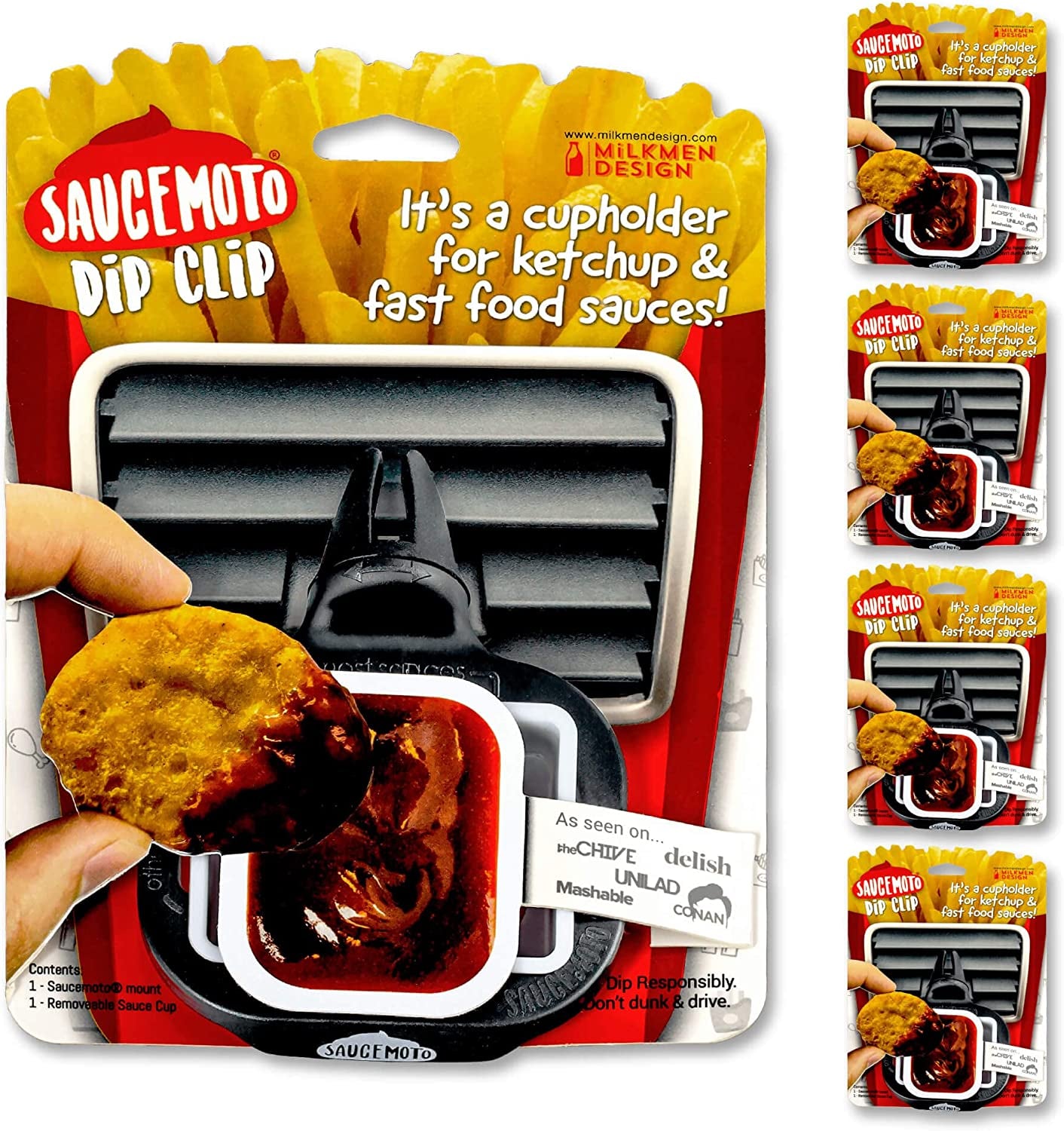  Dip Clip | An in-car sauce holder for ketchup and dipping sauces. As seen on Shark Tank (2 Pack, Black)