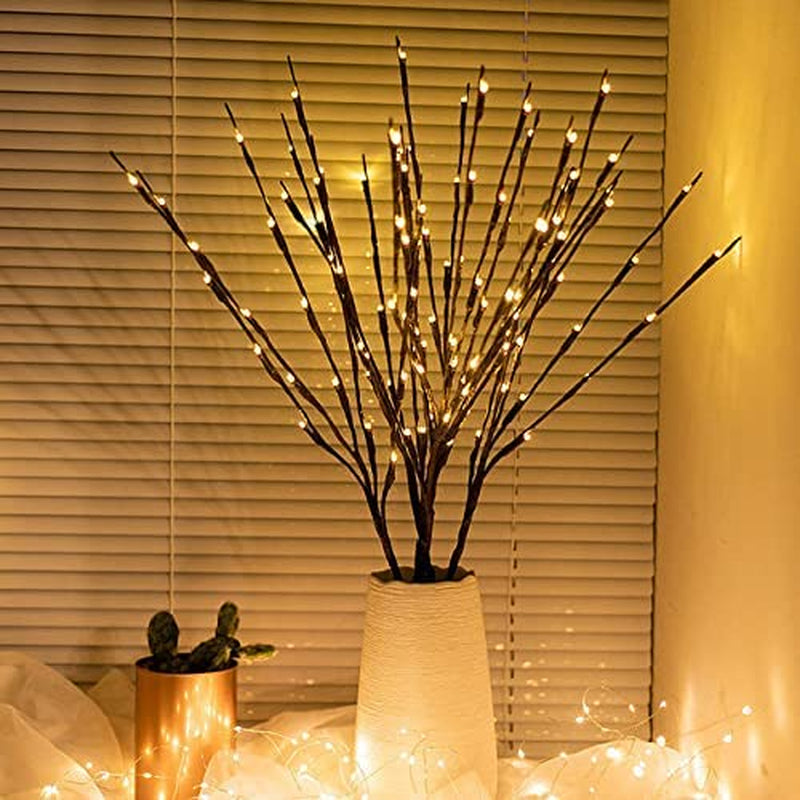 2 Pack Led Branch Light Battery Operated Lighted Branch Vase Filler Willow Tree Artificial Little Twig Power Brown 30 Inch 20 LED for Home Romantic Decoration
