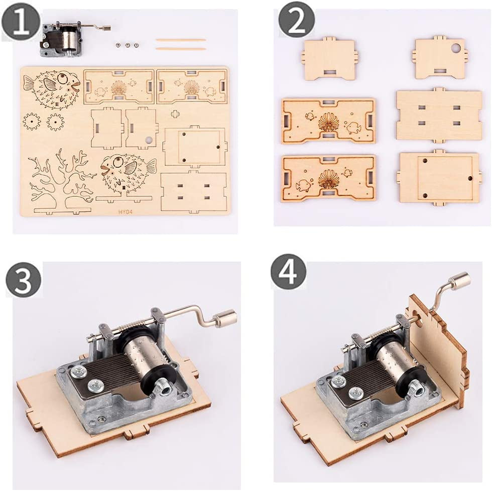 DIY 3D Wooden Puzzle Model Kit, Wooden Music Box, Hand Crank Engraved Vintage Music Case,Fun and Creative Puzzle Craft Kit, Brain Teaser and Educational STEM DIY Building Toy
