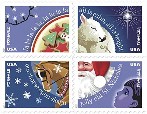 USPS Christmas Carols 2017 Forever Stamps - Booklet of 20 Postage Stamps