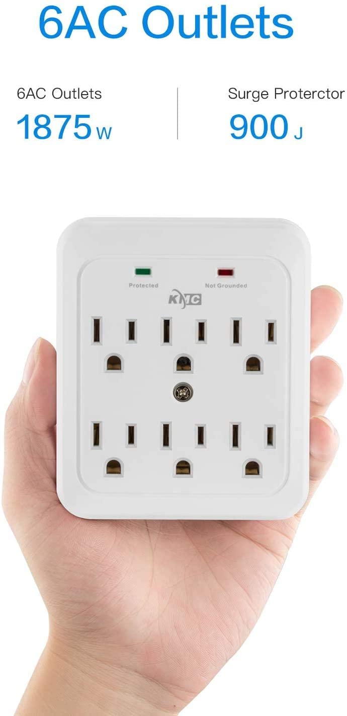 2 Pack Wall Surge Protector, 980 Joule, 6-Outle Wall Plug Adapter Power Strip, White