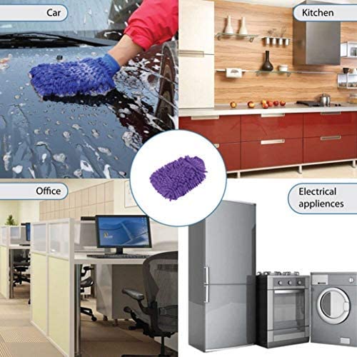2 Pack. Premium Car Wash Microfiber Chenille Mitt. Super Auto Absorbent. Ultrafine Sponge Fiber Glove. Professional Cleaning at Home, Kitchen, Hand Car Washing Care. Soap Chemical Resistant. (Purple)