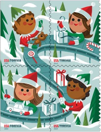 USPS Holiday Elves Forever Stamps - Booklet of 20 First Class Forever Stamps