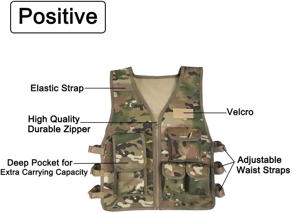 Kids Tactical Vest, Lightweight Airsoft Vest-Adjustable to Fit Ages 7-14 Yrs, Paintball Combat Vest for Games or Training