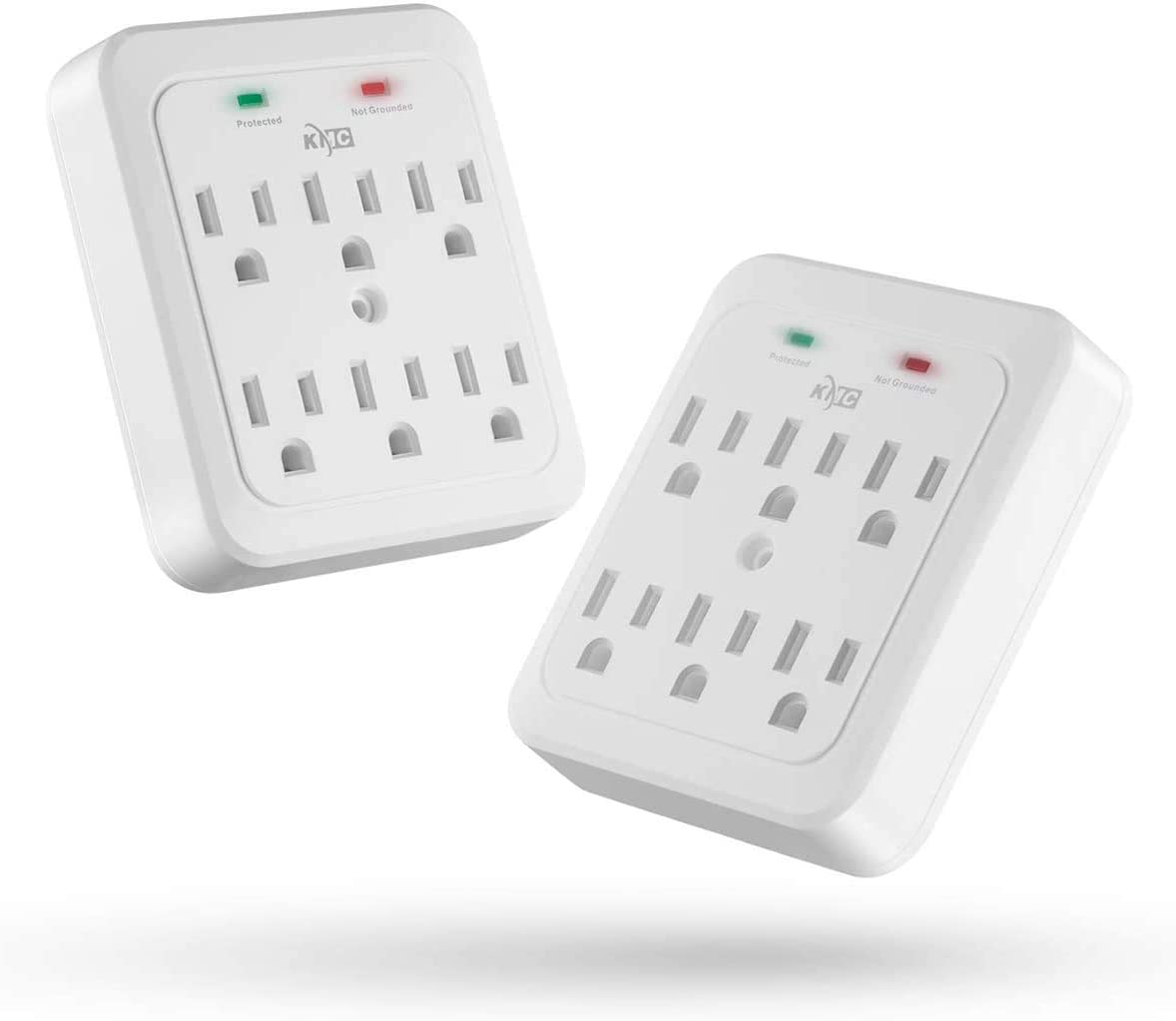 2 Pack Wall Surge Protector, 980 Joule, 6-Outle Wall Plug Adapter Power Strip, White