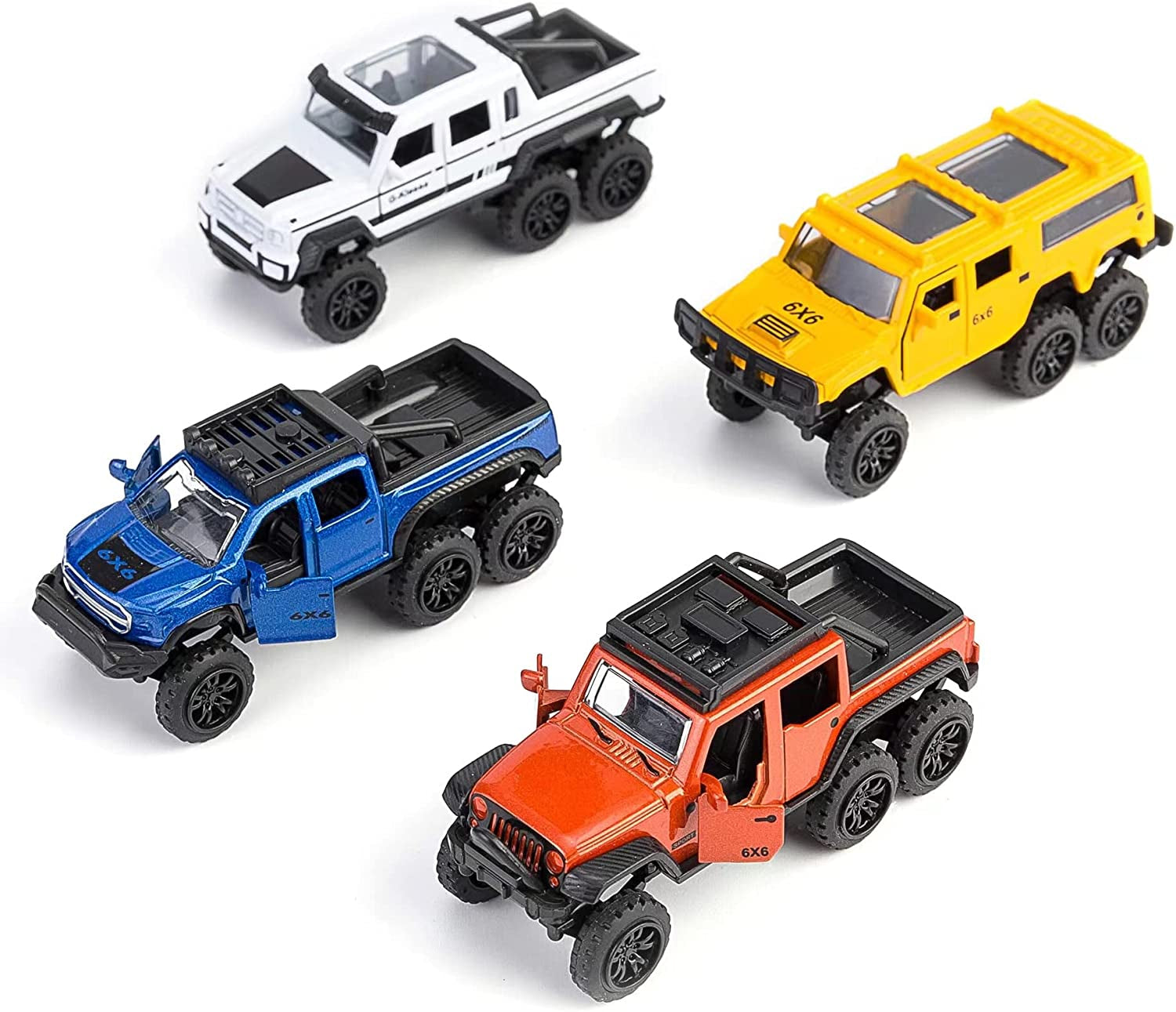 Diecast Toy Trucks 4 Pack Pull Back Toy Cars Openable Doors Off-Road Car Toys Birthday Gift for Boys and Toddlers (Original)