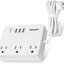 Surge Protector Power Strip - Widely Spaced 3 Outlets with On/Off Switch, 3 Always-On USB Ports, Flat Plug Extension Cord 5 Ft, Wall Mountable, Compact Desk USB Charging Station