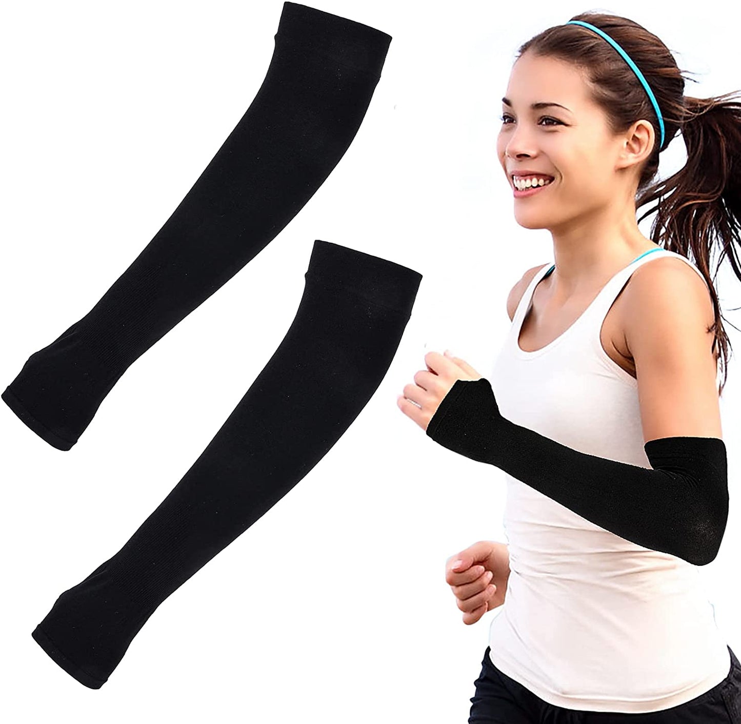 1 Pairs Cooling Sun Sleeves, UV Protection Arm Sleeves for Men & Women Arm Cover Sports Sun Sleeves with Thumb Hole