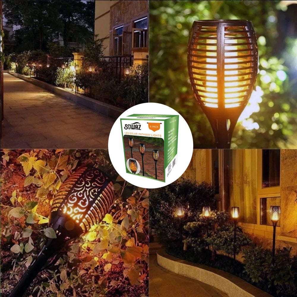 6 Pack Solar Lights Waterproof Flickering Flames 12 LED Outdoor Solar Landscape Decoration Pathway Garden Patio Driveway