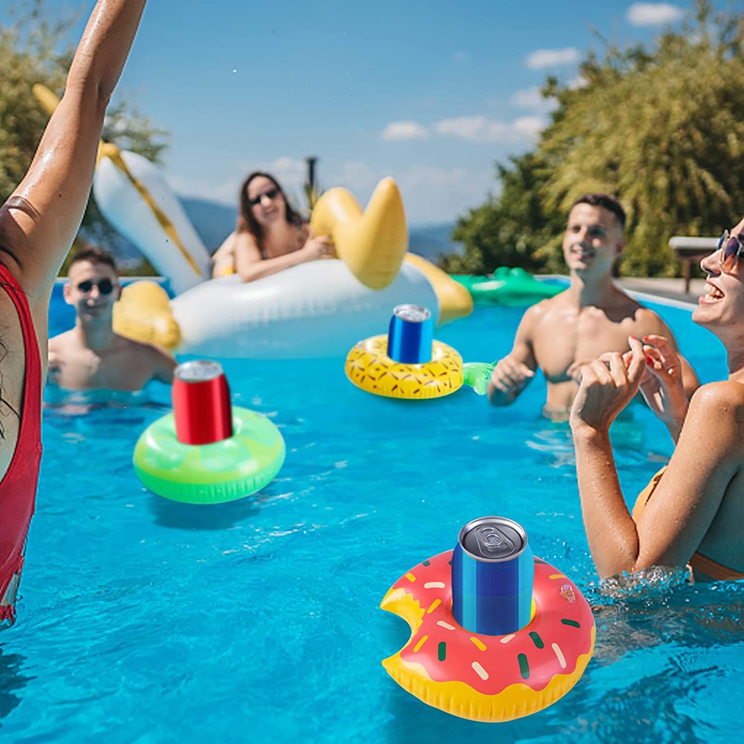 Koogel Inflatable Drink Holders, 10 Packs Floats Cup Holders Floating Drink Holder for Pool Drink Floats Inflatable Cup Coasters for Pool Party Kids Bath Toys