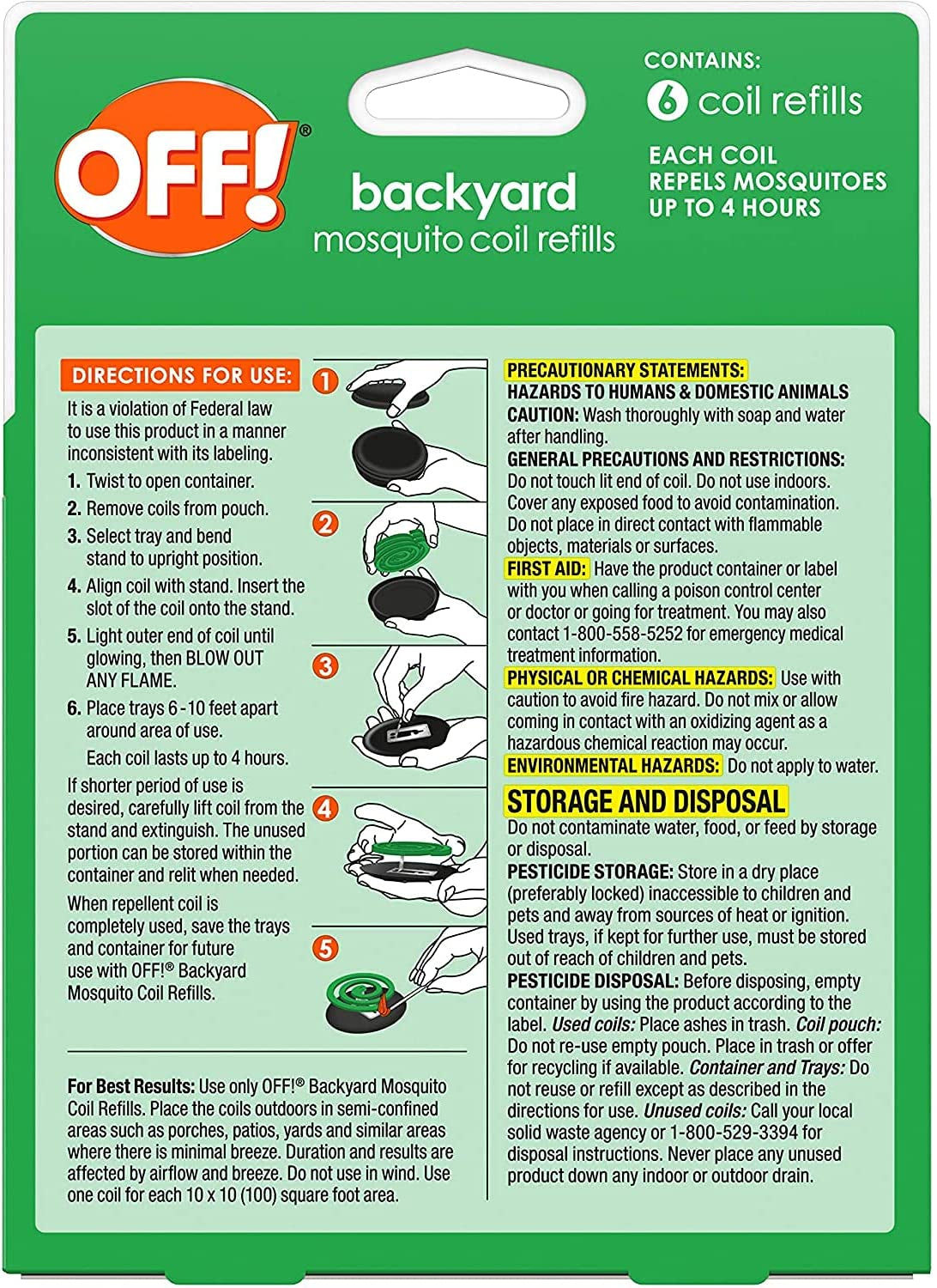 OFF! Backyard Mosquito Repellent Coil Refills,  6 Count