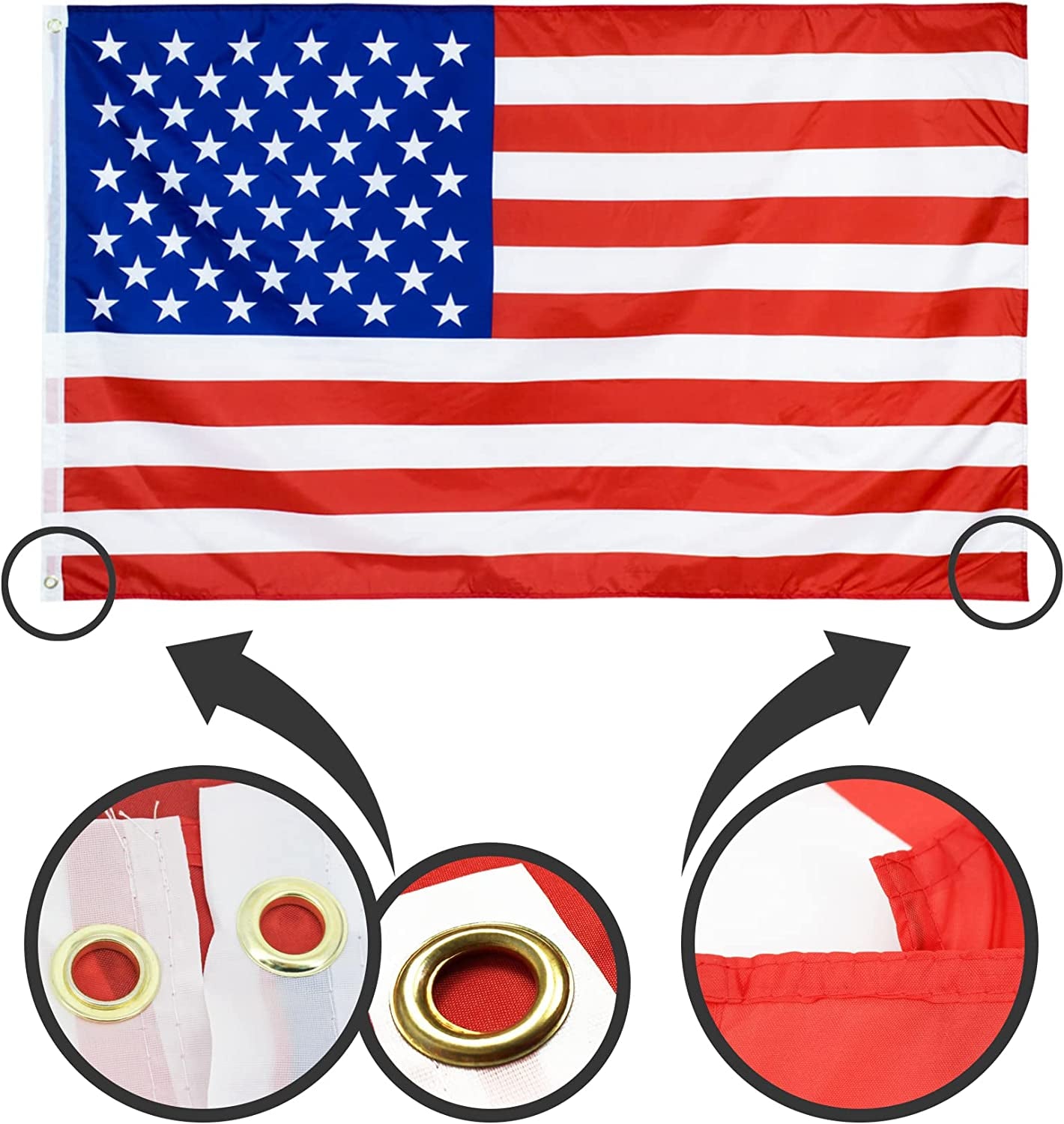 2 Pcs US American Flag 3x5 Foot | Flag of USA | Weatherproof US Flags with Brass Grommets | Polyester USA National Flag for Outdoor Garden 2022 World Cup Party Celebration Decorations